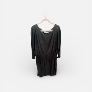 Evan Picone Black Blouson Dress Women’s Size 16 Ruched Waist Dolman Sleeve